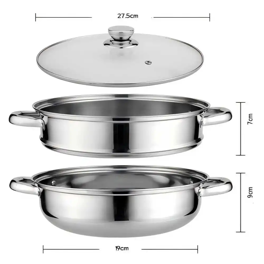 Stainless Steel 2-Layer Steamer Pot Cooker 27cm/11in Double Boiler Soup Steaming Kitchenware Cookware Set
