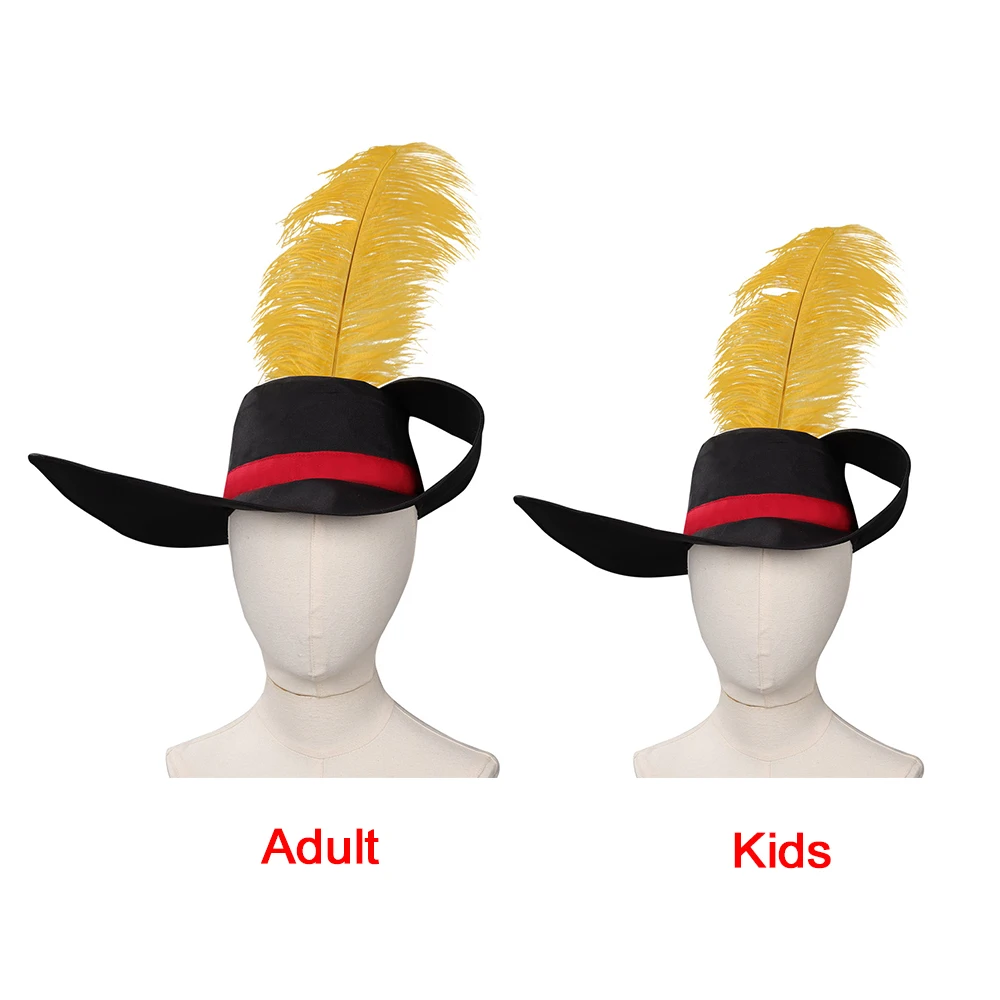 Puss in Boots Cosplay Kids Adult Hat Cap Costume with Feather Prop Children Role Play Accessories Gifts