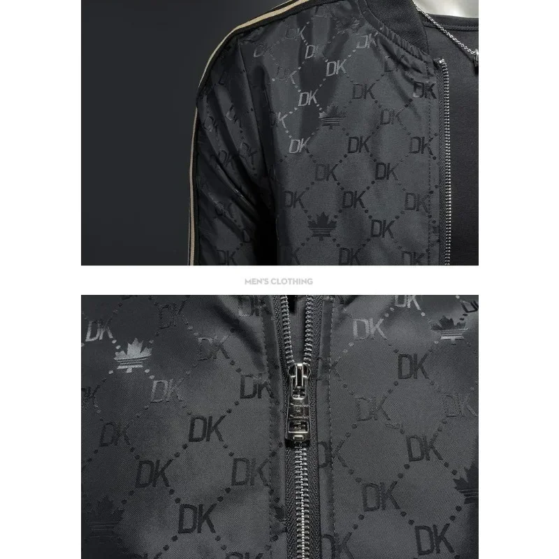 Light Luxury High-Grade Jacquard Jacket Men's Versatile Handsome Stripes Outwear Spring Autumn Male Large Size Slim Fit Outcoat 6