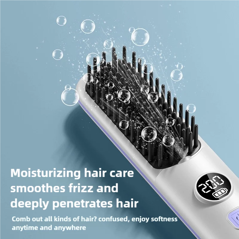 Mini USB Rechargeable Hair Straightener Brush, Portable Electric Straightening Comb with Lcd Display - Travel-Friendly Cordless 3