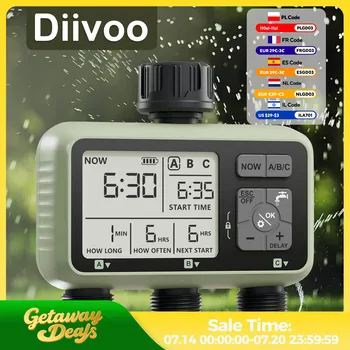 Diivoo timer per acqua da giardino 3 prese per tubo da giardino timer per irrigazione automatico programmabile IP54 con ritardo pioggia modalità manuale/automatica 1