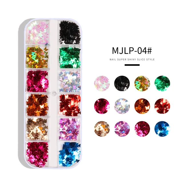 Holographic Butterfly  Heart Multi Shape  Laser Symphony Butterfly Sequins 3D Colorful Sequins Manicure  Nail Art Decoration MJLP-004