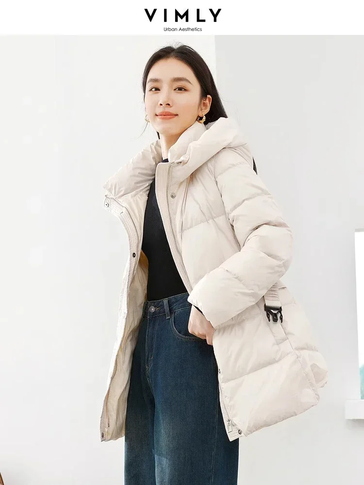 Vimly Black Puffer Duck Down Jacket Women 2023 Winter Long Down Coats Stand Collar Hooded Thick Warm Windproof Overcoats 50669