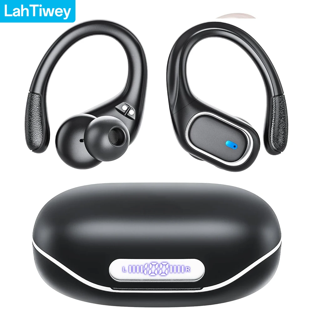 Wireless Bluetooth Headphones for Running,IPX7 Bluetooth 5.3 Earphones with 80 Hrs Playtime and LED Power Display for Game Gym