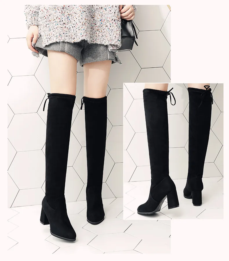 Winter Female High Boots Platform Thigh High Boots Fashion Buckle lace-up High Heels Boots Women suede High heels Shoes Woman