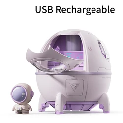Compact Space Capsule Air Humidifier with USB Rechargeable Aromatherapy and 7-Color LED Light (Purple rechargeable)