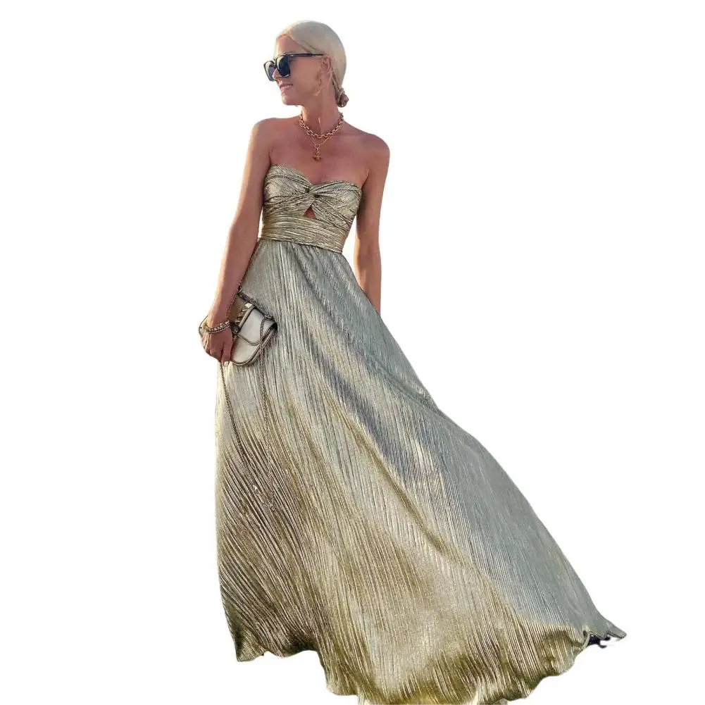 

Платье с открытыми плечами и плиссированным подолом, элегантное вечернее платье с открытыми плечами и бронзовым бандо, плиссированное платье с высокой талией для выпускного вечера