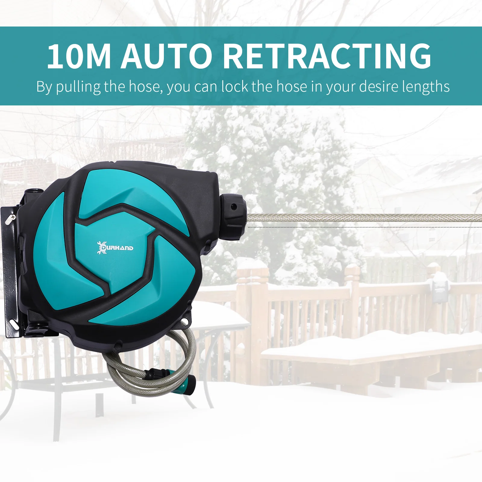 Water Hose Reel Compact Garden Patio Car Locking Auto Retract Spray Nozzle
