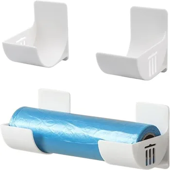 2Pcs Kitchen Storage Racks Wall Mounted Storage Organizer Rack For Trash Bags Cling Films Home Organizer