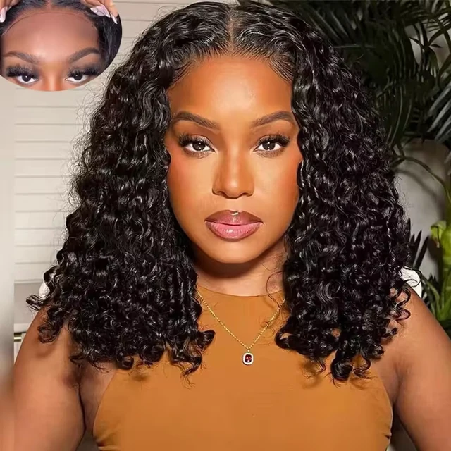Perruques Bob bouclées crépues sans colle perruque de cheveux humains malaisiens 13x4 HD perruques frontales en dentelle porter et aller perruques Bob courtes bouclées profondes pour les femmes 1