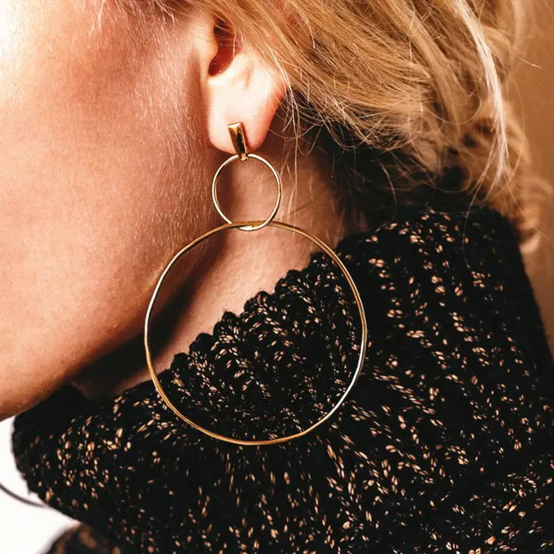 Fashion Round Dangle Korean Drop Earrings for Women Geometric Round Heart Gold Color Earring Trend Wedding Jewelry