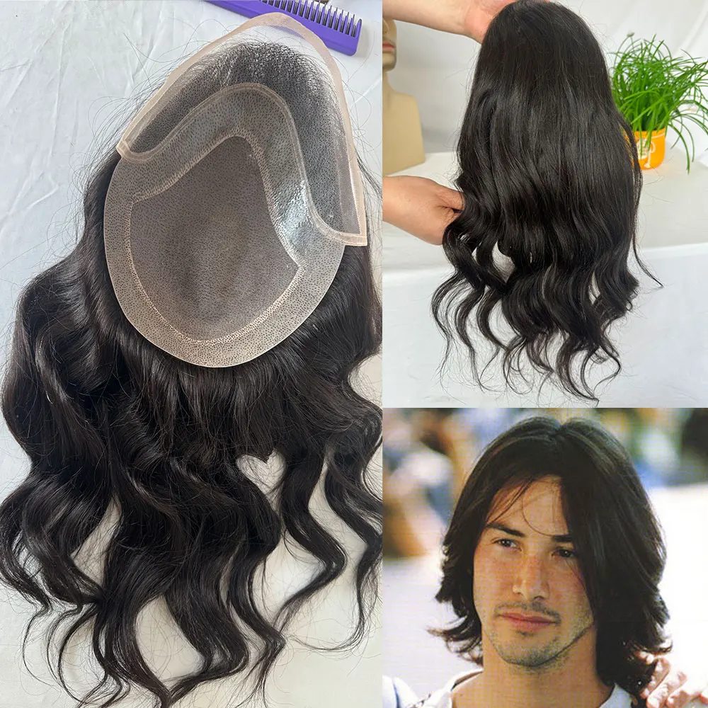 男性用ナチュラルヘアウィッグ,レース付きウェーブウィッグ,男性