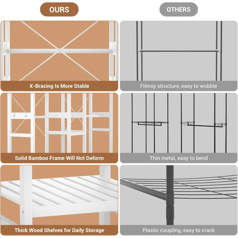 New2025-Bamboo Closet System Clothes Rack, Large Freestanding Garment Rack Clothing Rack for Hanging Clothes with 7 Storage Shel