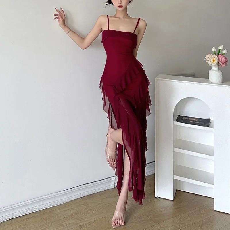 2025 Sexy Dress Sling Cake Lace Slim Fit Maxi Dress Women