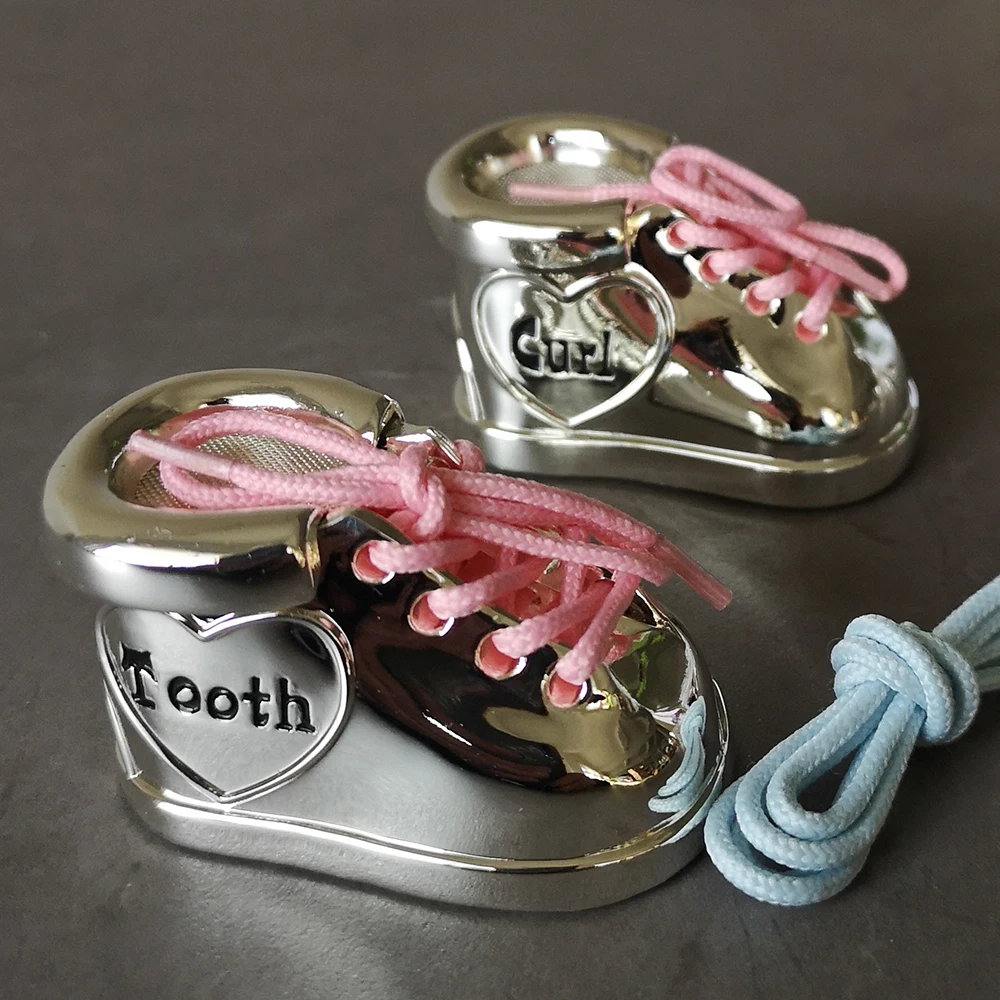 Silver Baby First Tooth and Curl Hair Keepsake Box Milk Teeth Storage Box for Boys and Girls Kids Birthday Present