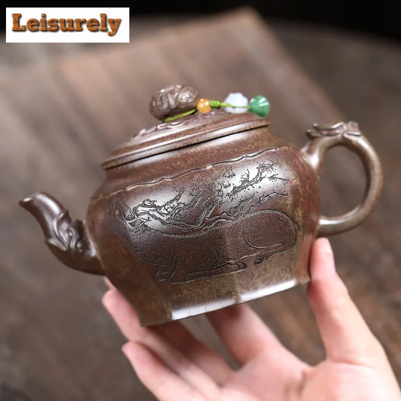400ml Yixing Purple Clay Teapots Handmade Palace Lantern Pot Raw Ore Wood-fired Porcelain Mud Tea Soaking Kettle Zisha Tea Set