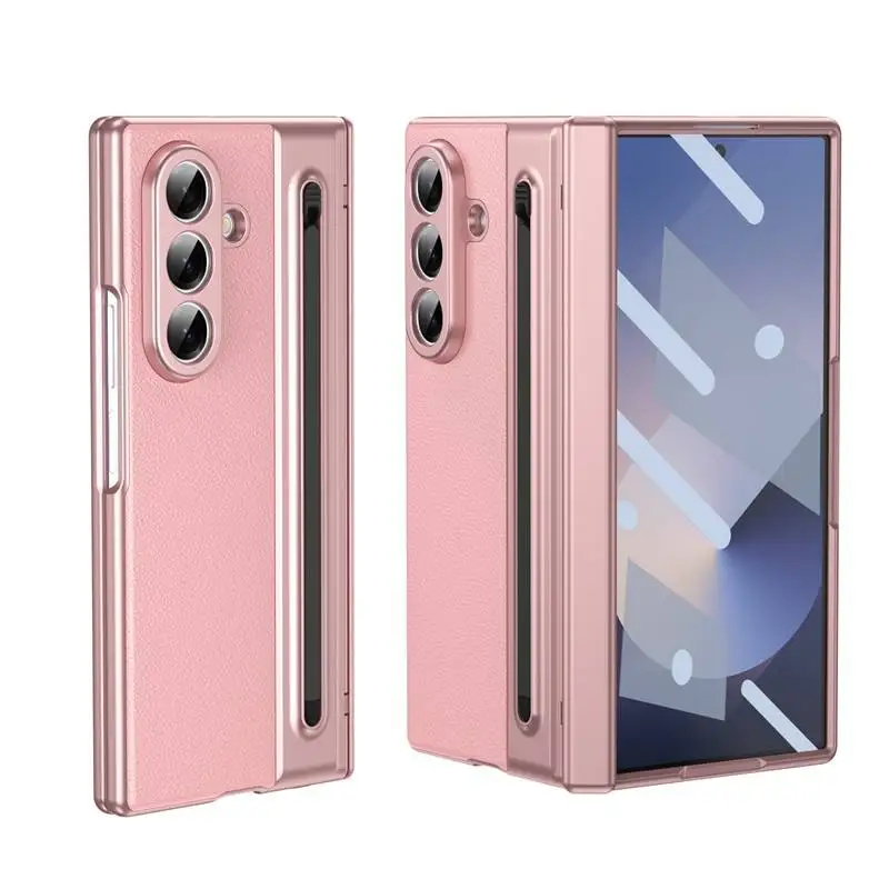 360° Folding Flap Leather Phone Case with Pen Groove and Tempered Glass Film