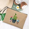 Cactus Print Linen Bag Women Makeup Bags Summer Outdoor Beach Handbags Female Cosmetic Storage Pouch Travel Wash Organizer Gifts 5