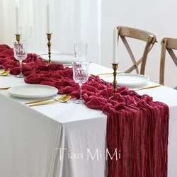 Elegant Dark Mustard Semi - Sheer Gauze Table Runner - Length 4 Meters (Burgundy)