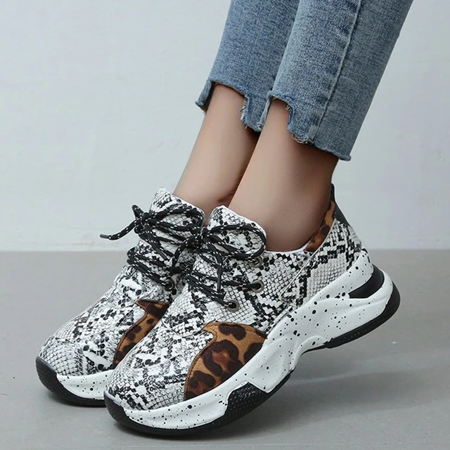 R Økonomi hele Leopard Platform Sneakers Women Colorblock Snake Print Lace-up Wedge Casual  Female Shoes Fashion Breathable Tennis Shoes Size 43 - AliExpress