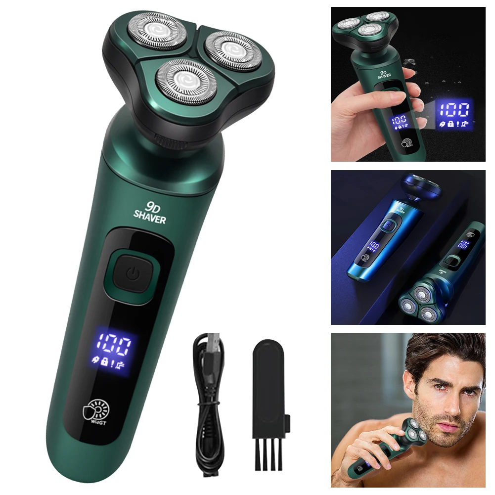 남성용 전기 여행용 면도기, USB 충전, 3 헤드 플로팅 면도기, 세척 가능한..