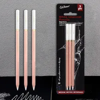 3Pcs Professional White Charcoal Pencils Set Sketch Highlight White Pencils for Drawing, Sketching Shading Blending Art Supplies 1