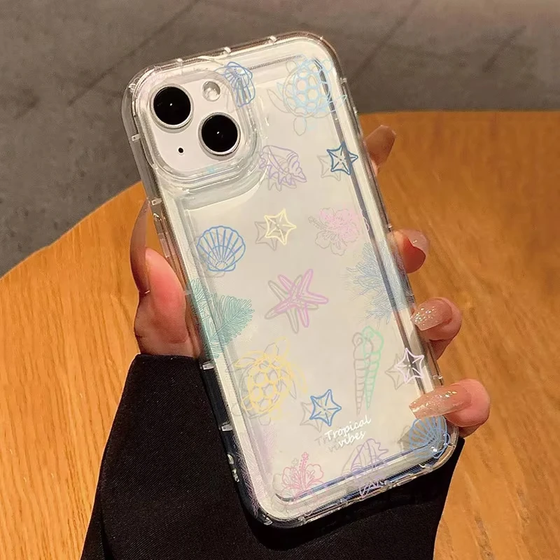 Summer Ocean Shell Turtle Print Shockproof Clear Phone Case