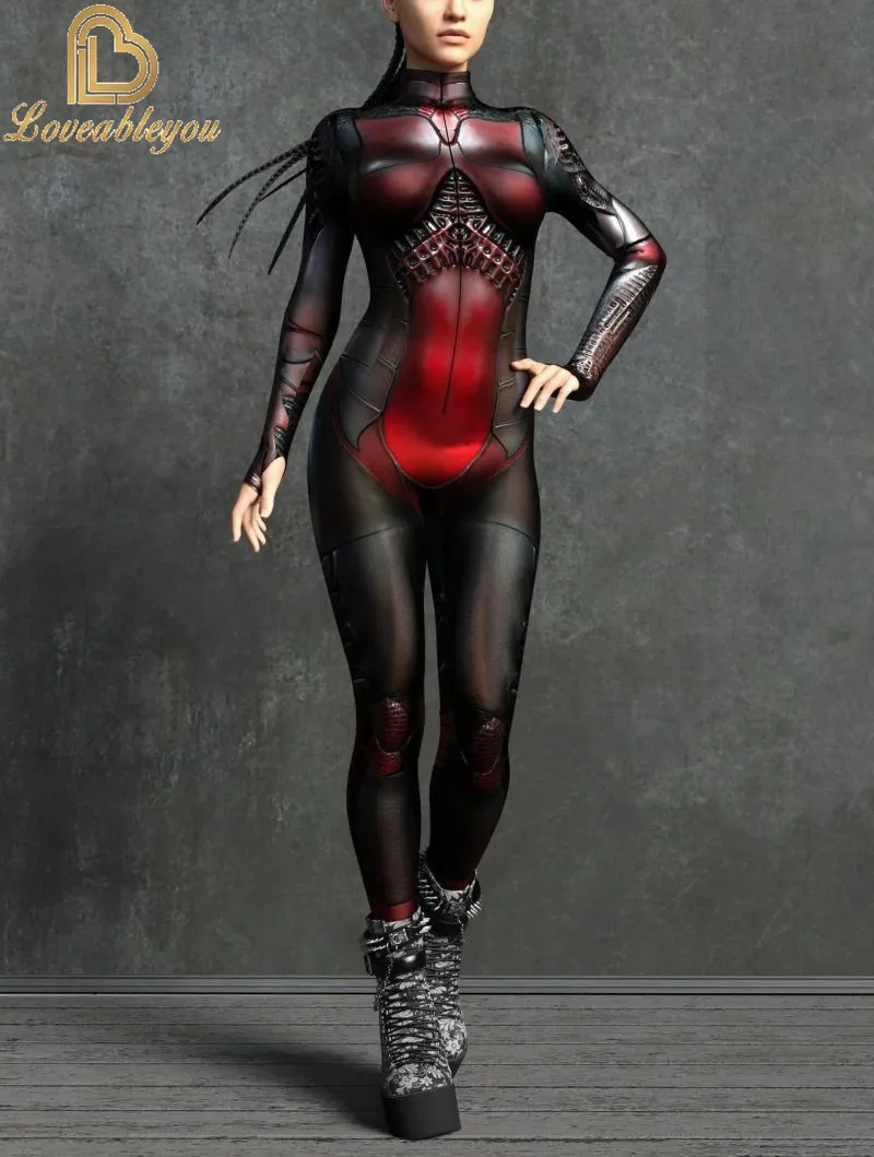 thumbnail image 1 of Mono con estampado 3D de Mecha para mujer, mono con cremallera, mono Zentai, disfraz de fiesta, traje de cosplay para mujer, 1 of 4
