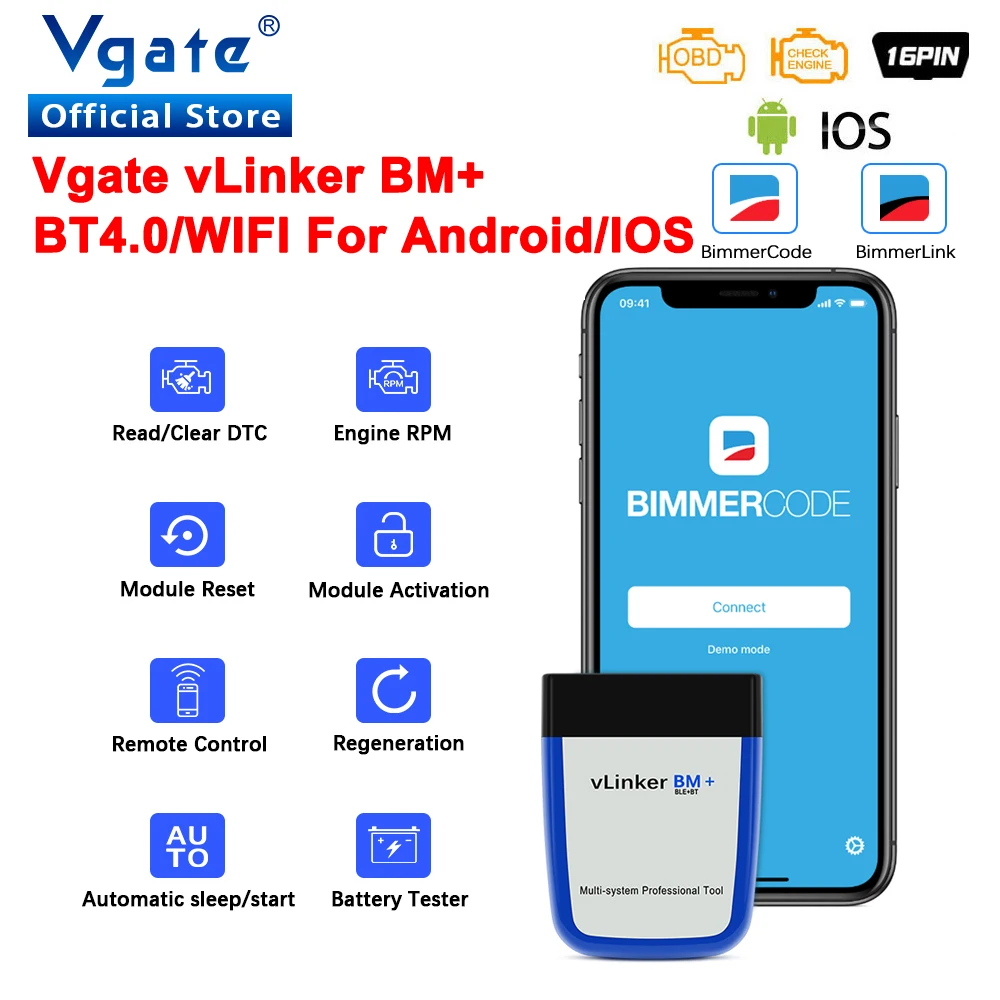 OBD2 Scanner Vgate vLinker BM ELM327 For BMW Scanner wifi Bluetooth 4.0 OBD2 OBD 2 Car Diagnostic Auto Scan Tool Bimmercode ELM 327 V 1 5