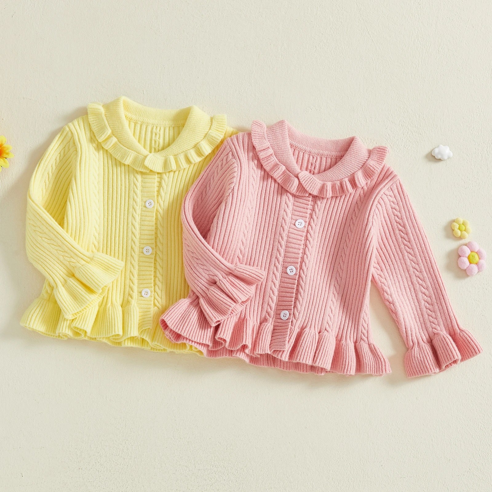 1-5세 여아용 버튼다운 가디건 상의 니트 점퍼 스웨터