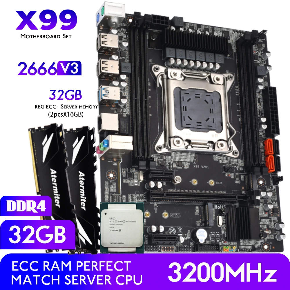 Atermiter Conjunto Combinado de placa base X99, LGA 2011 3 Xeon E5 2666 ...