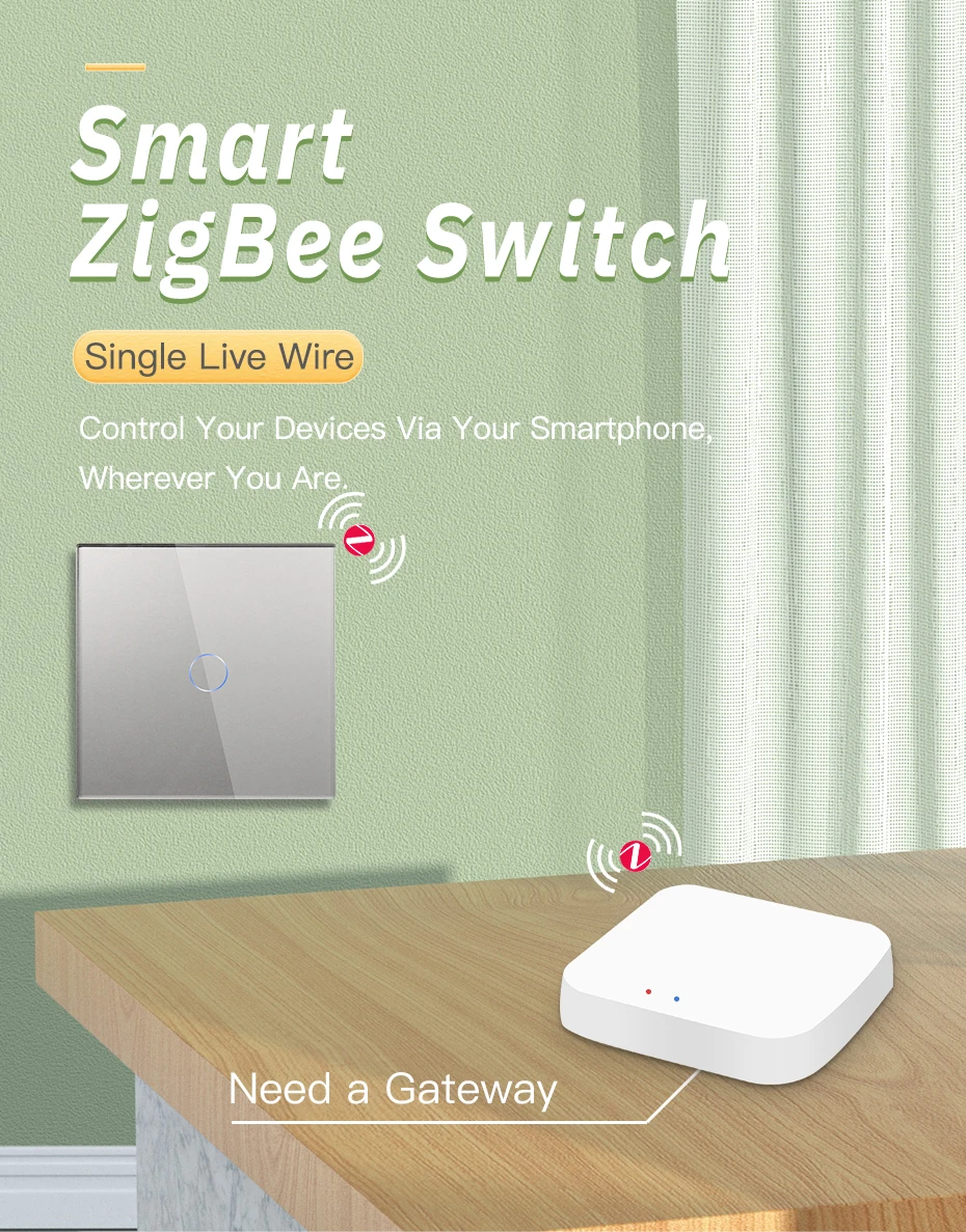 Zigbee Touch Switches 1/2/3Gang 1Way Wireless Control Smart Light Switch Wifi Wa