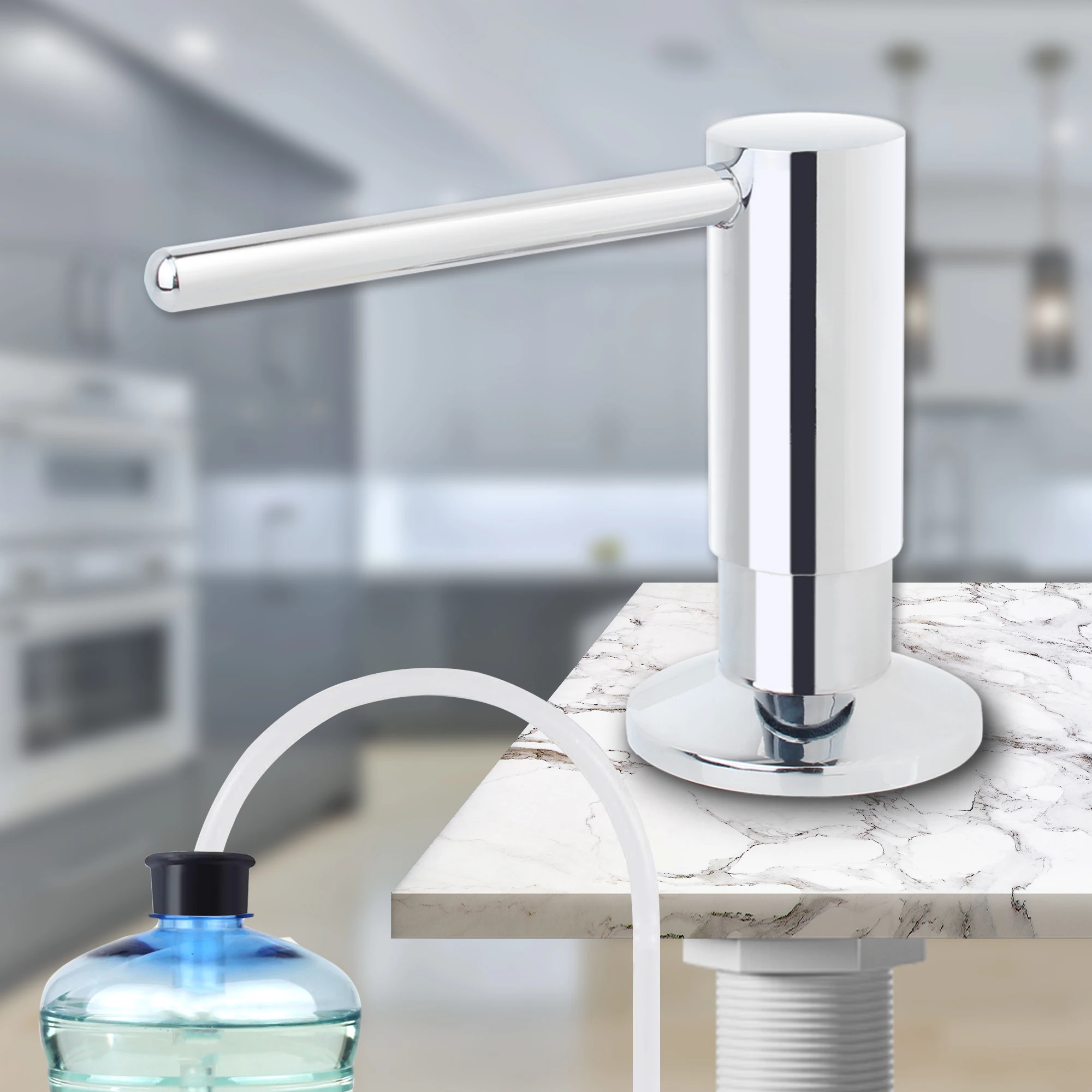 Metal Brass Soap Dispenser for Kitchen Sink(Chromed) Built in Metal Pump with 59"(1.5M) Extension Tube and 520 ML (18 OZ) Bottle