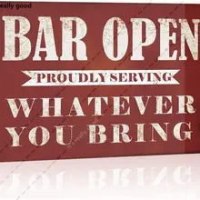 bar title decoration BAR OPEN PROUDLY SERVING WHATEVER YOU BEING logo decoration tin plate 20x30cm