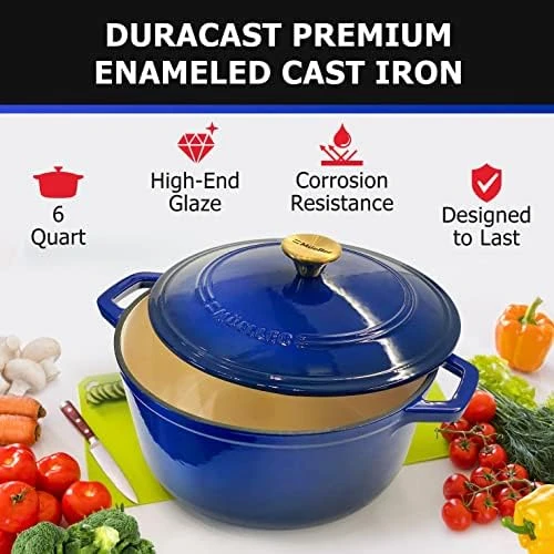 DuraCast 6 Quart Enameled Cast Iron Dutch Oven Pot with Lid, Heavy-Duty,  Braiser Pan, Stainless Steel Knob, for Bread Baking, Br - AliExpress