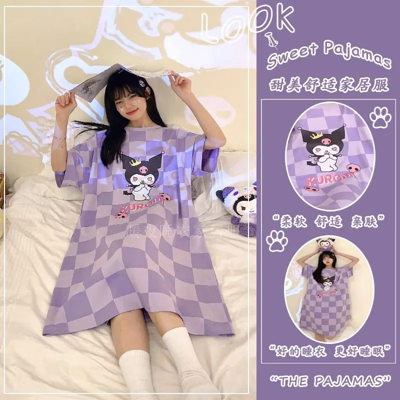 

Sanrio's New Kuromi Peripheral Pajamas for Women Summer Day Nightgown Maternity Short-sleeved Thin Home Clothes Best Gift