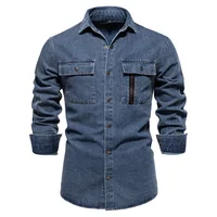 Chemise en Denim délavé à manches longues pour hommes, nouveau Style décontracté, couleur unie, 100% coton, pour le printemps et l'automne, taille européenne 1