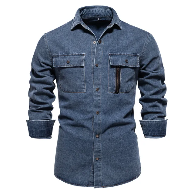 Chemise en Denim délavé à manches longues pour hommes, nouveau Style décontracté, couleur unie, 100% coton, pour le printemps et l'automne, taille européenne 1