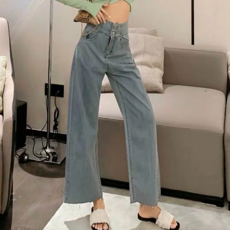 Women Mopping Long Solid Wide-leg High-waist Hollow Out Korean-style Sexy Trendy Womens Chic Slim Drape Vintage Summer New Jeans women solid high waist fashion all match casual pants mopping drape korean style elegant thin summer new stylish chic trousers