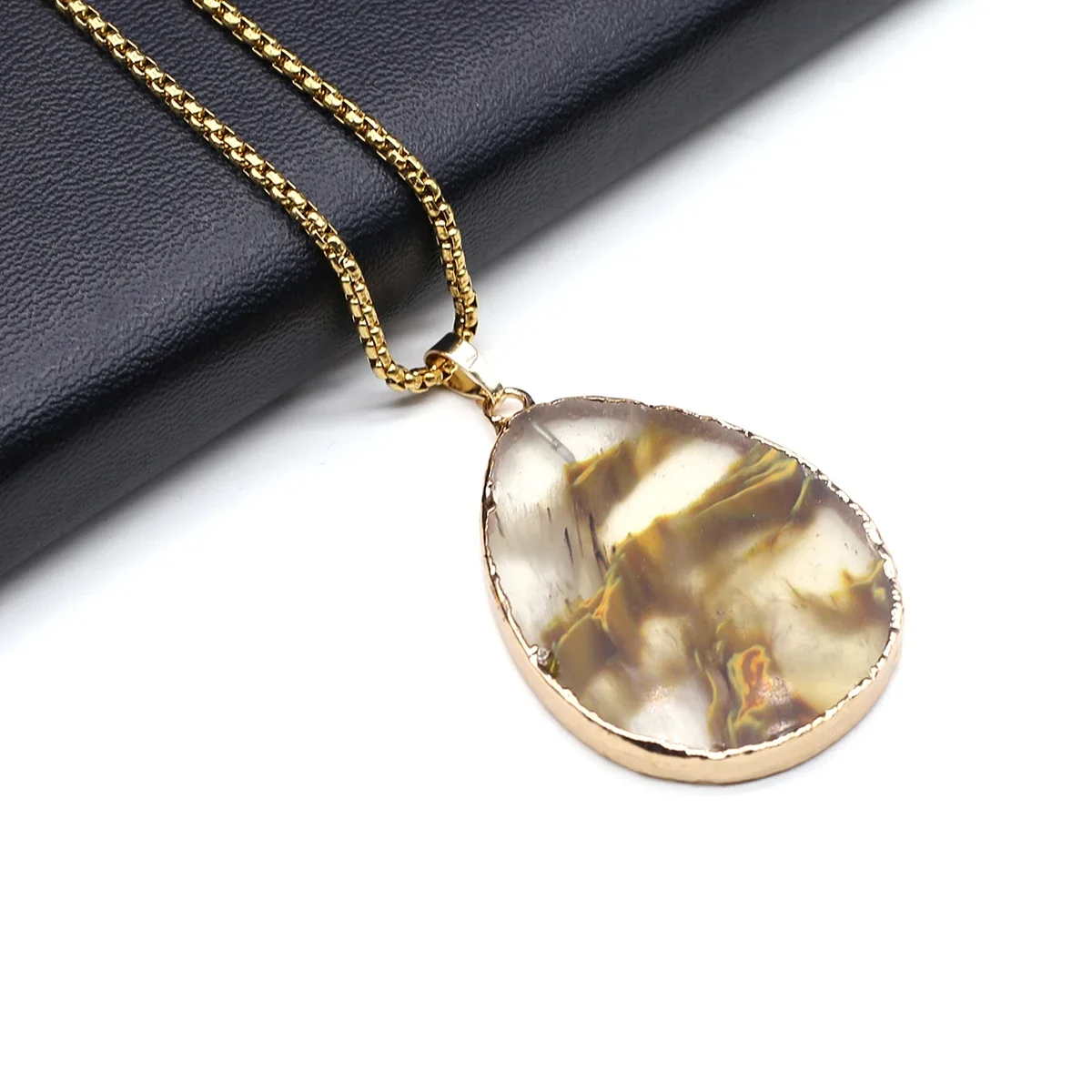 5PCS Wholesale Natural Stone Red/Yellow Quartz Rutilated Droplet Shape Necklace Pendant Exquisite Jewelry Accessories Gift