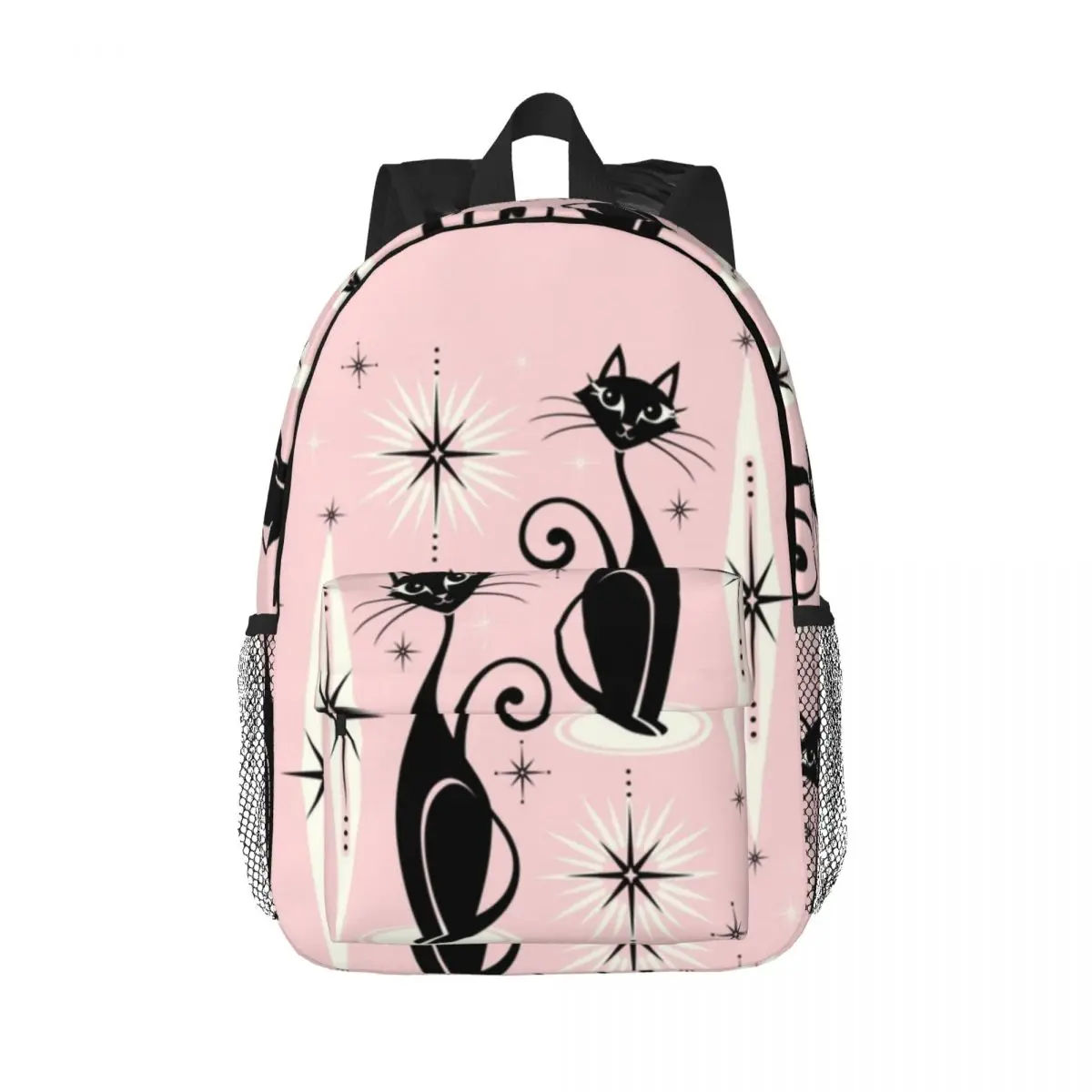 

Black Cat On Pink Background Backpacks Teenager Bookbag Cartoon Children School Bags Travel Rucksack Shoulder Bag Large Capacity