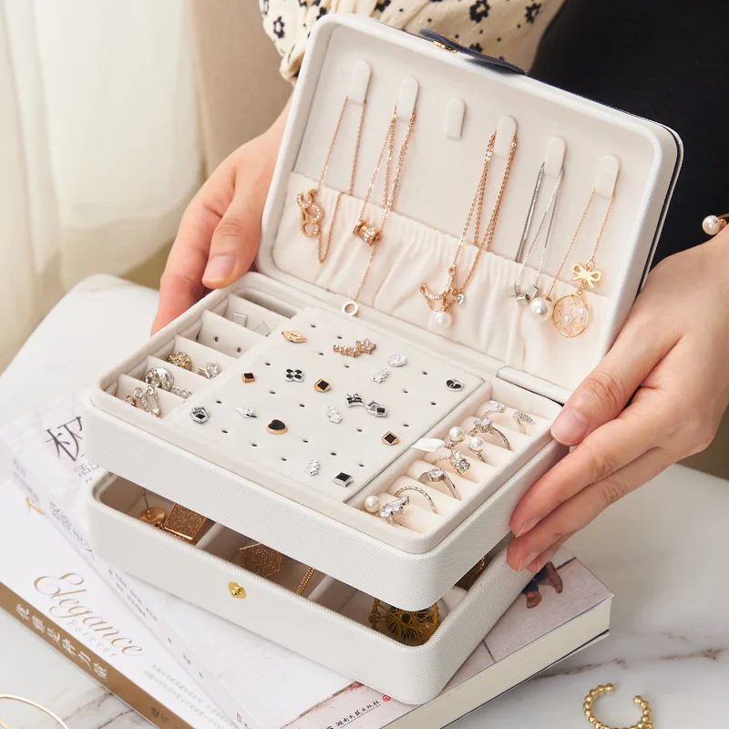 Portable Travel Button S/M/L 3Layers Jewelry Gift Boxes PU Storage Jewelers Case Jewelry Organizer Display Jewelry Box