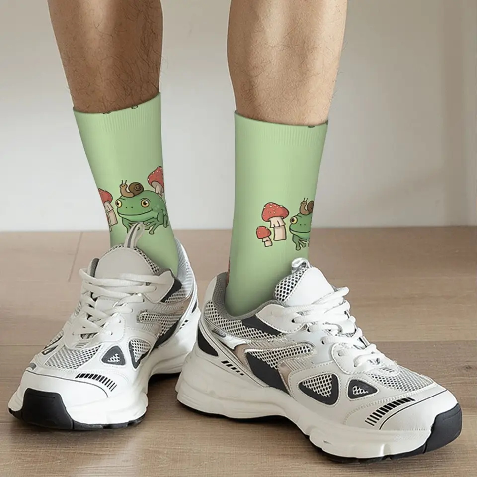 Chaussettes Fantaisie Imprimé Feuilles Escargot - Taille Unique, Polyester, élastique Antidérapant - Pour Femme, Homme, Déco Ou Sport