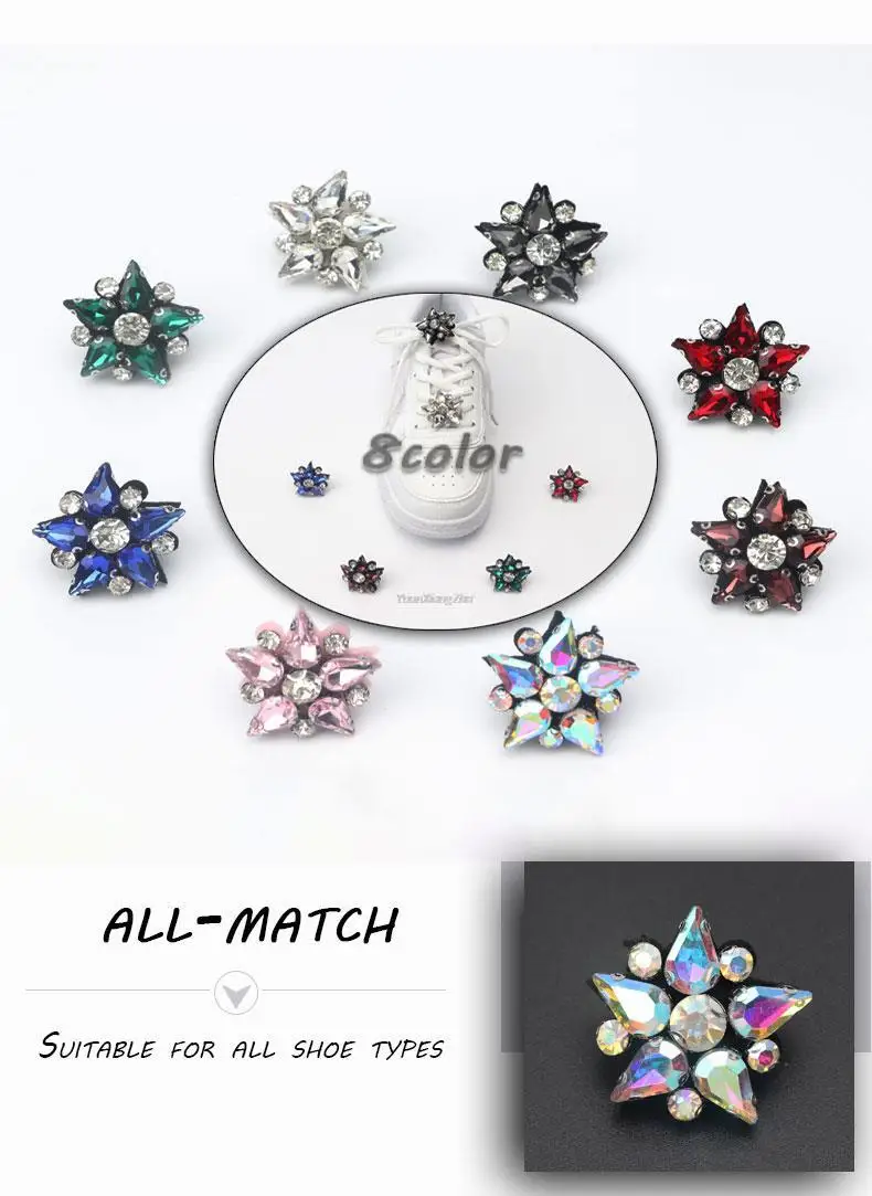 Bunte Edelsteine Schuh Charme Mode Strass Sneaker Charms Mädchen Geschenk Schuh dekoration af1 DIY Schnürsenkel Schnallen Schuhe Zubehör – Detail 3