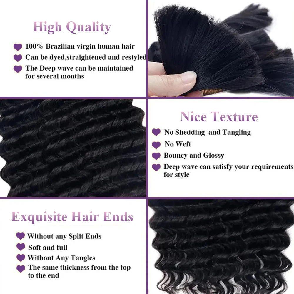 Human hair extensions Deep Wave No Weft Brazilian Remy Bulk Braiding