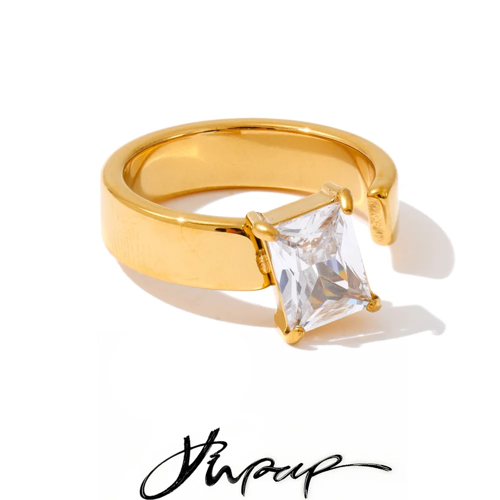 Yhpup Stainless Steel Cubic Zirconia Ring Finger Jewelry