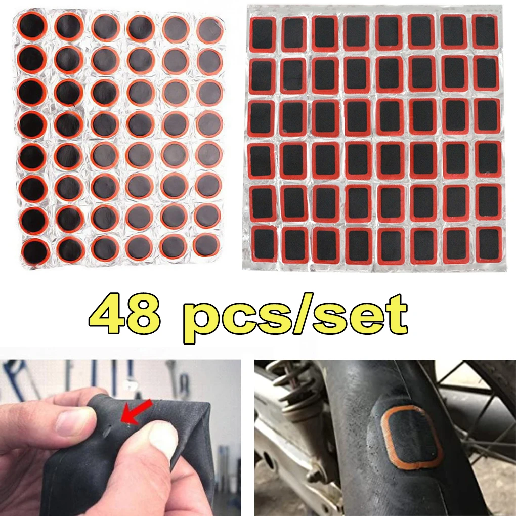 

48Pcs/Set Bicycle Tire Tube Repair Patch Rubber Round Bike Tyre Puncture Patches Portable Tire Repair Tools Cycling Accessories