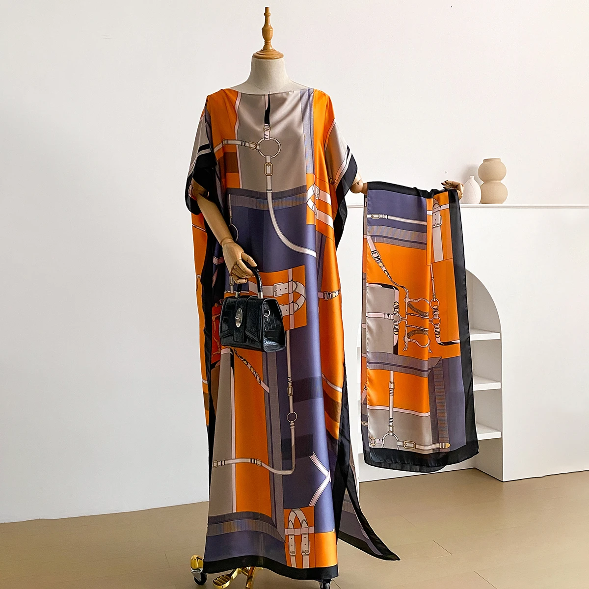 2025 NEW Fashion Summer Dress With Big Scarf Dubai Turkey Kaftan Muslim Loose Abaya Women African Casual Print Shawl Robe