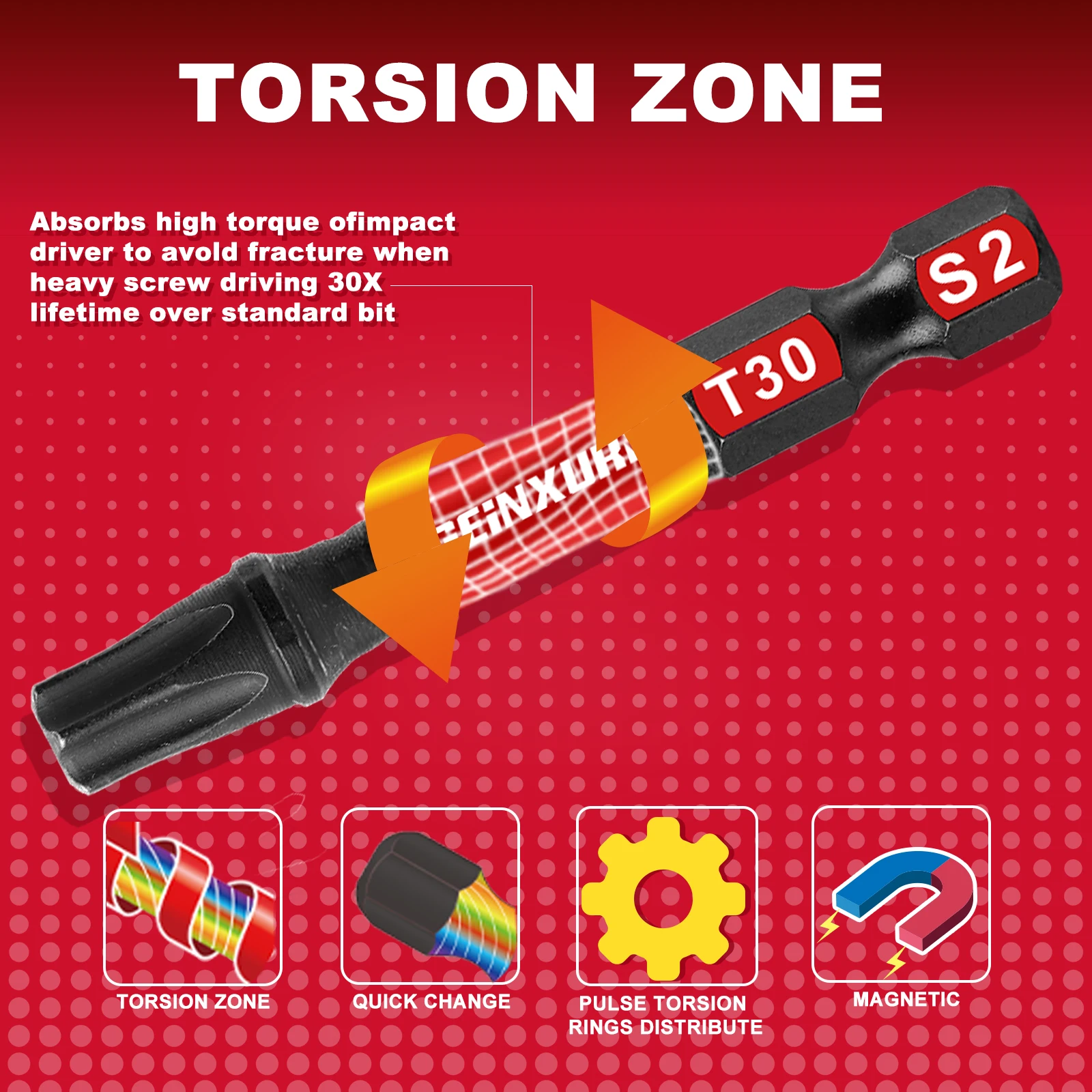 Magnetic Screwdriver Bit Set 2 In. Impact Tough Torx Head S2 Alloy Steel Star T30 Screwdriver Bits Set