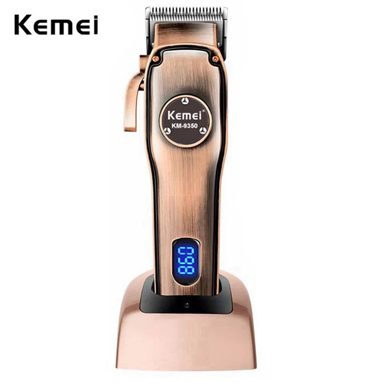 Kemei Professional Hair Clipper LCD Display Electric Hair Trimmer Barber Haircut Machine with Charge Base 2200mah Li-on Battery